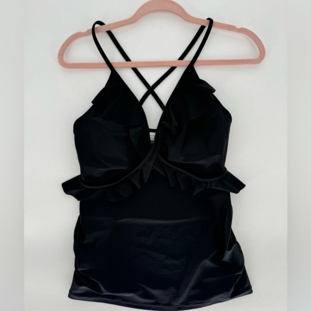 Motherhood Maternity Beach Bump Ruffle Tankini Swim Top Size Small SPF 50